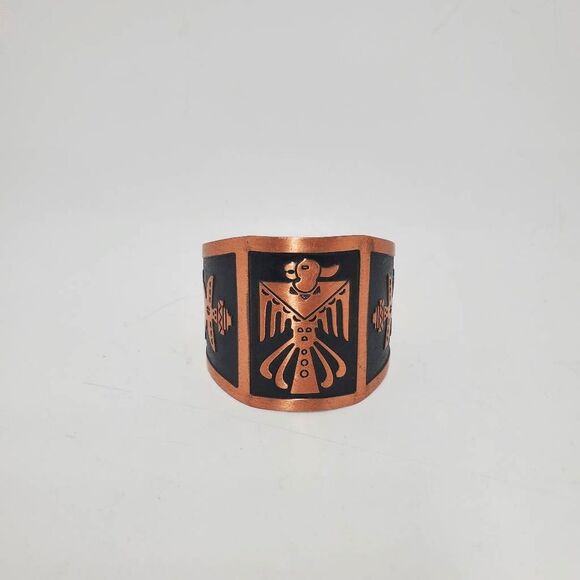 VTG Solid Copper Stamped Thunderbird Cuff Bracelet Native American Inspired - Picture 1 of 9